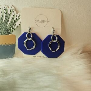 Polymer Clay Blue and Silver Earrings